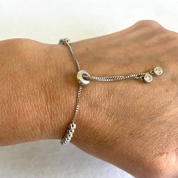 Sterling Silver 925 Blue Topaz & CZ Evil Eye Adjustable Bolo Tennis Bracelet - Picture 4 of 16